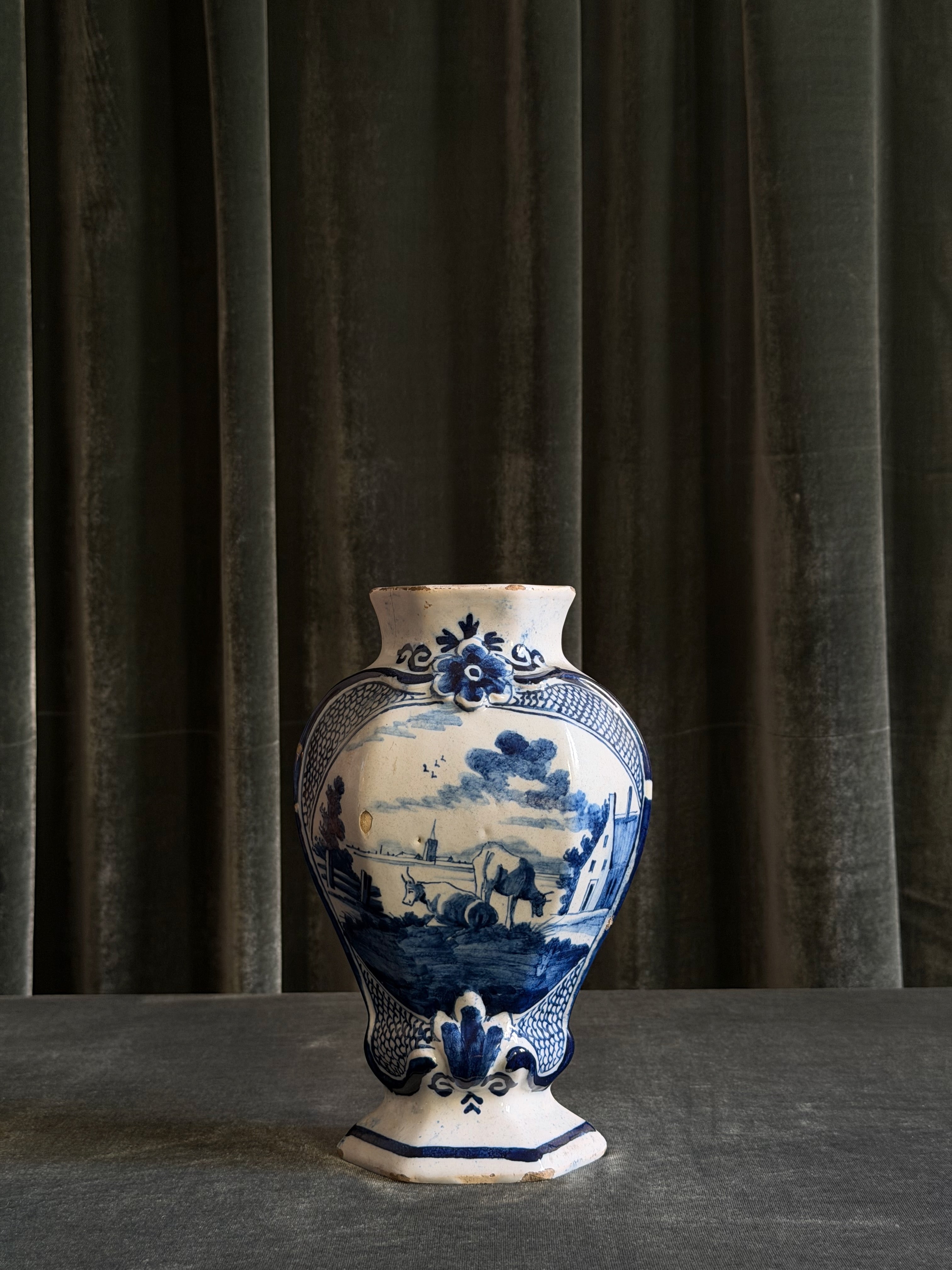 Delftware Vase with Pastoral Scene