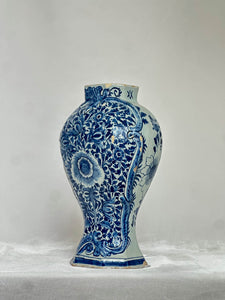Blue Delftware Vase with Central Floral Motif