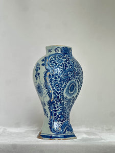 Blue Delftware Vase with Central Floral Motif