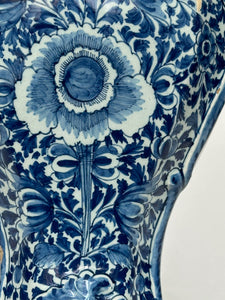 Blue Delftware Vase with Central Floral Motif