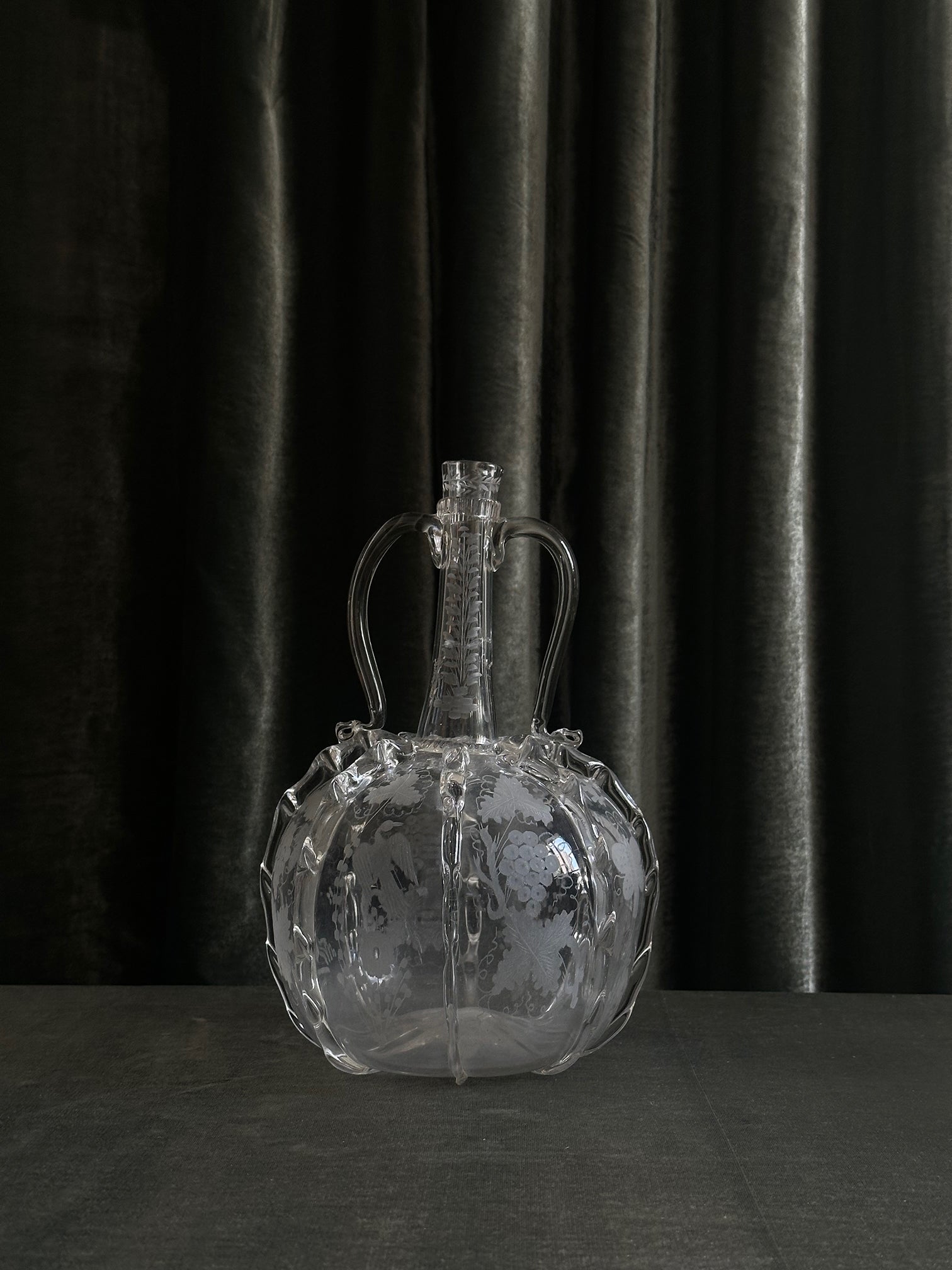 Engraved Gourd-Shaped Glass Decanter - Large