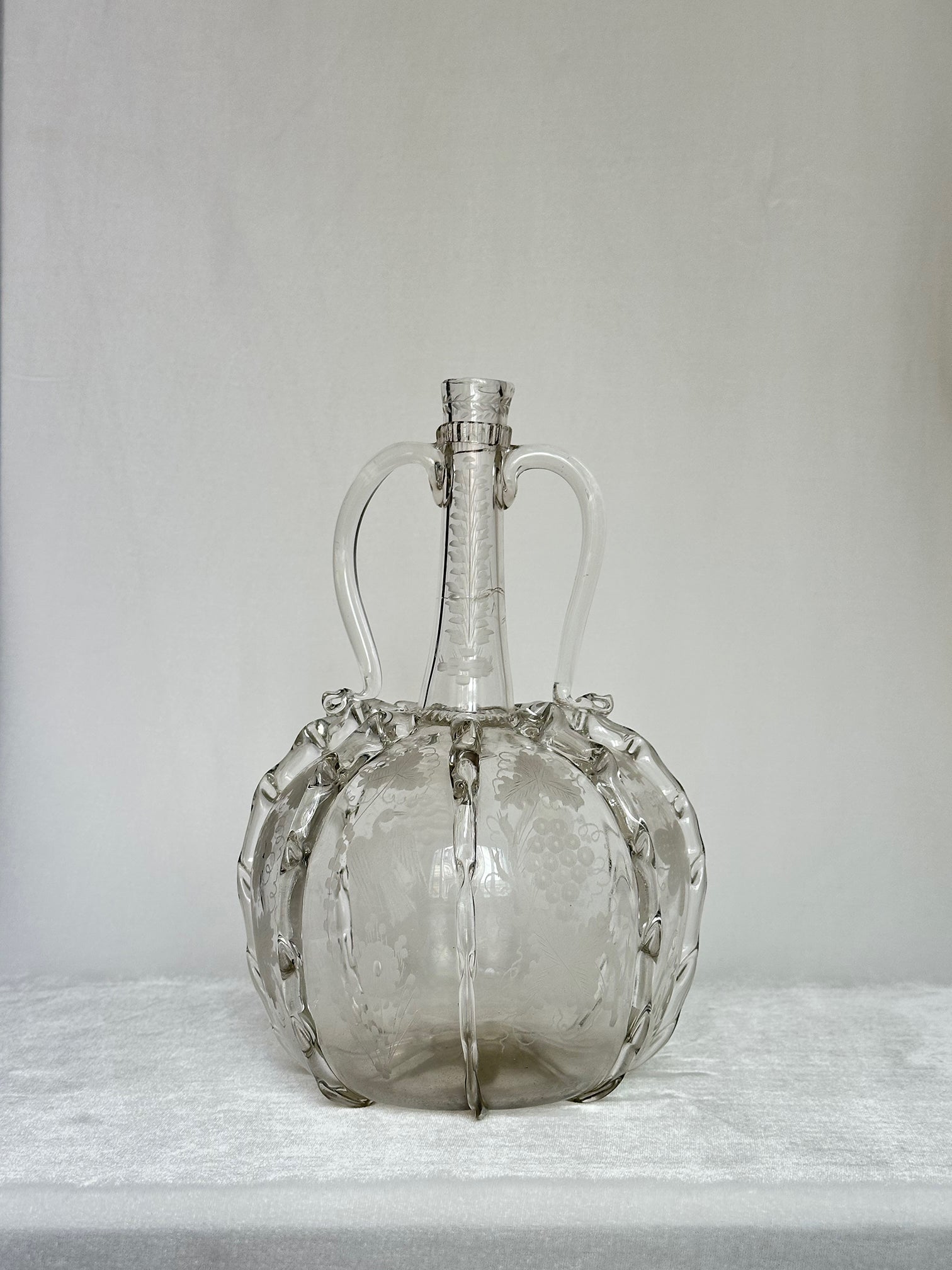 Engraved Gourd-Shaped Glass Decanter - Large