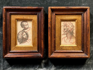 Pair of Ink Wash Portraits