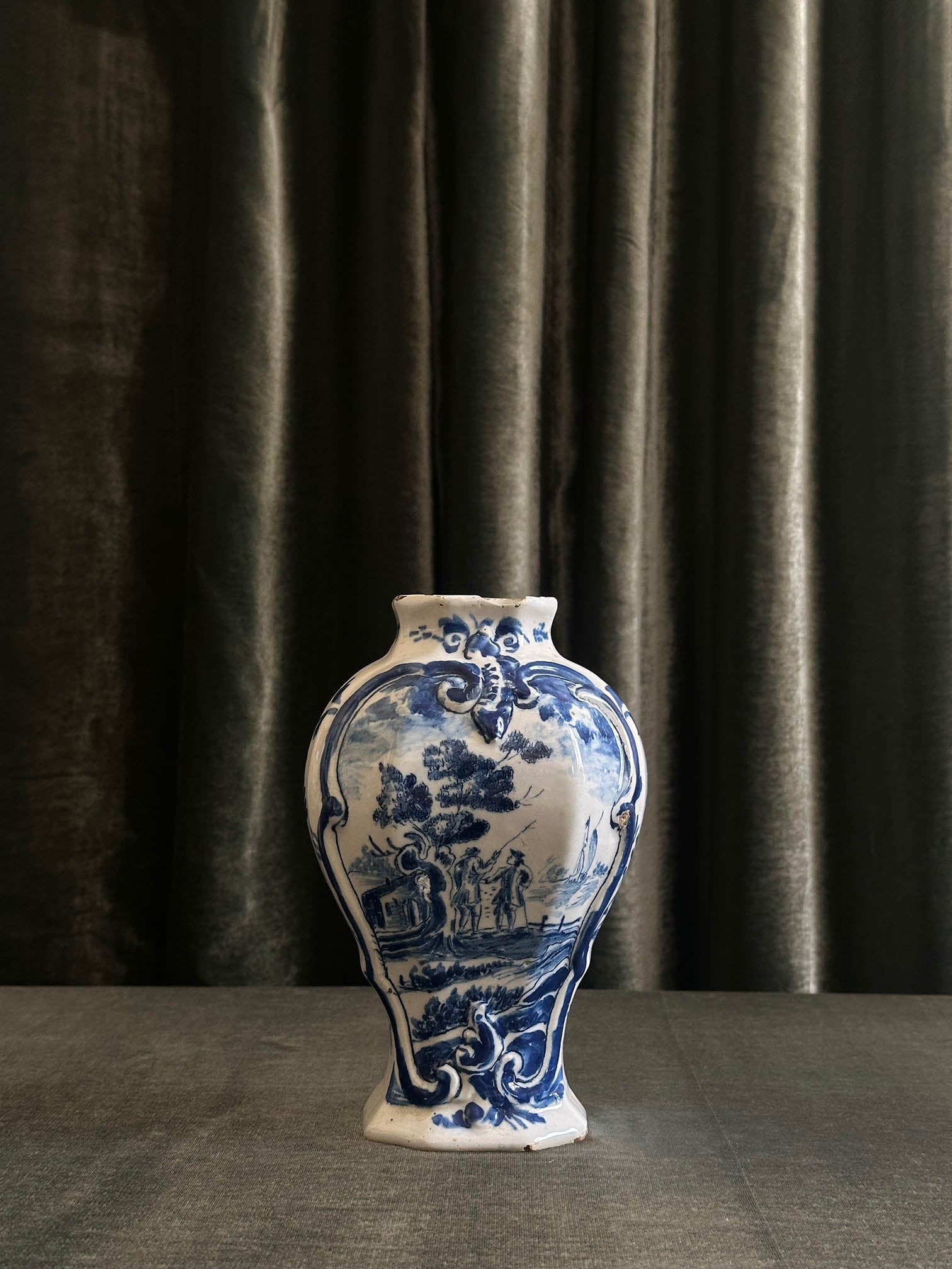 Delftware Vase with Two Figures