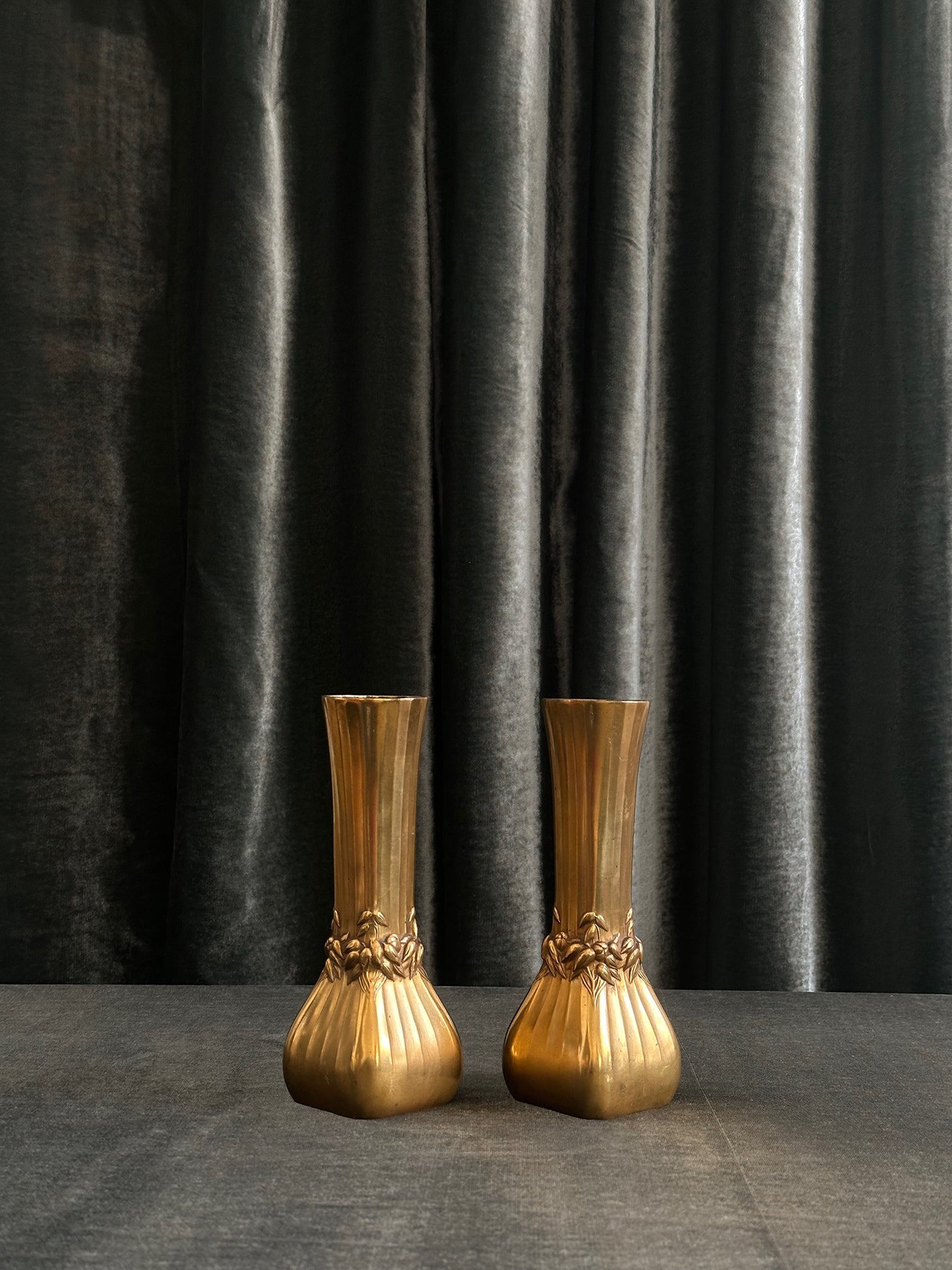 Pair of Fluted Gilt Art Nouveau Vases