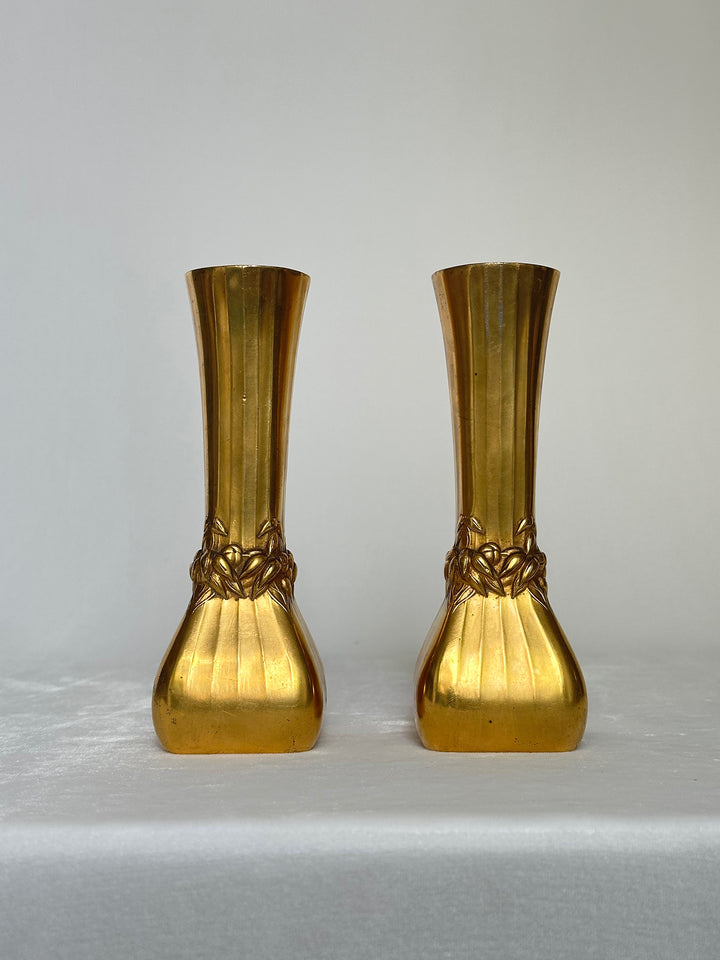 Pair of Fluted Gilt Art Nouveau Vases