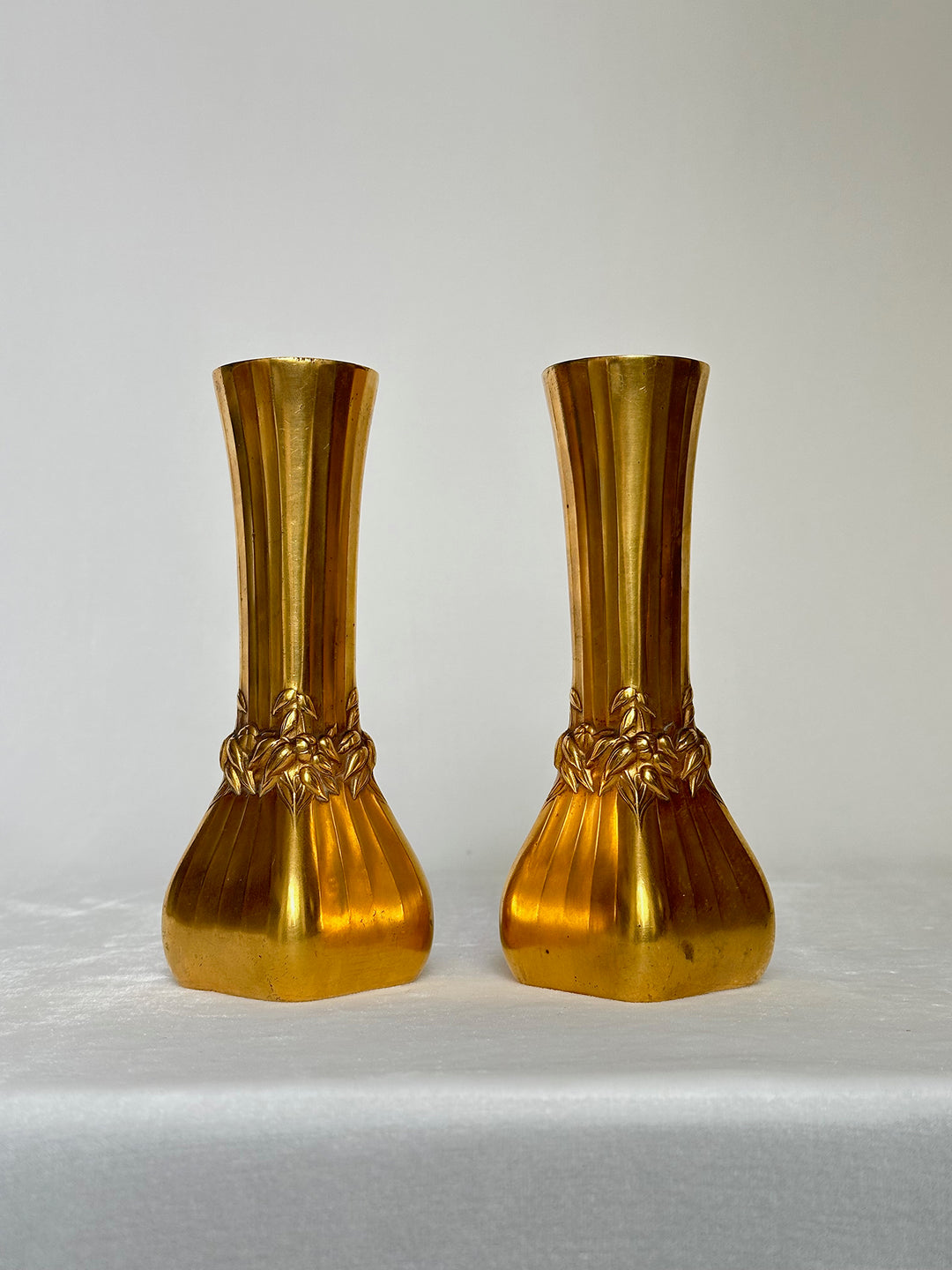 Pair of Fluted Gilt Art Nouveau Vases