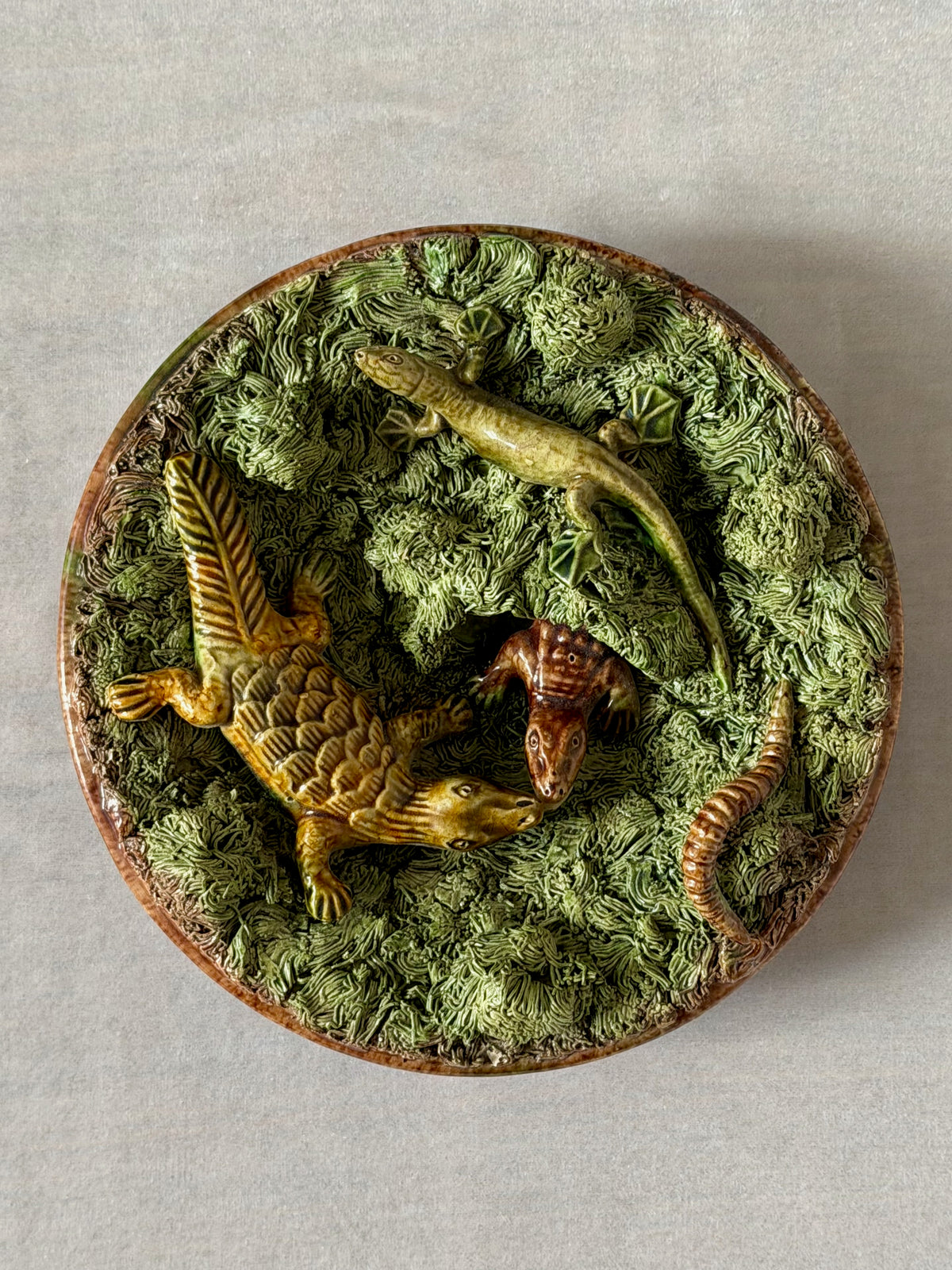 Alligator and Lizard Palissy Majolica Plate