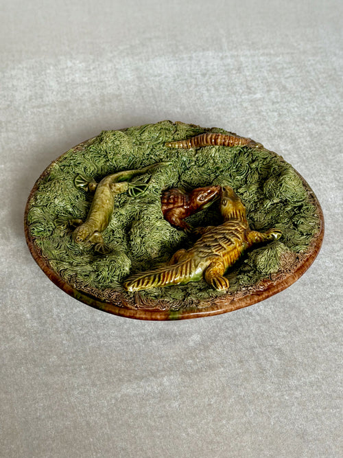 Alligator and Lizard Palissy Majolica Plate