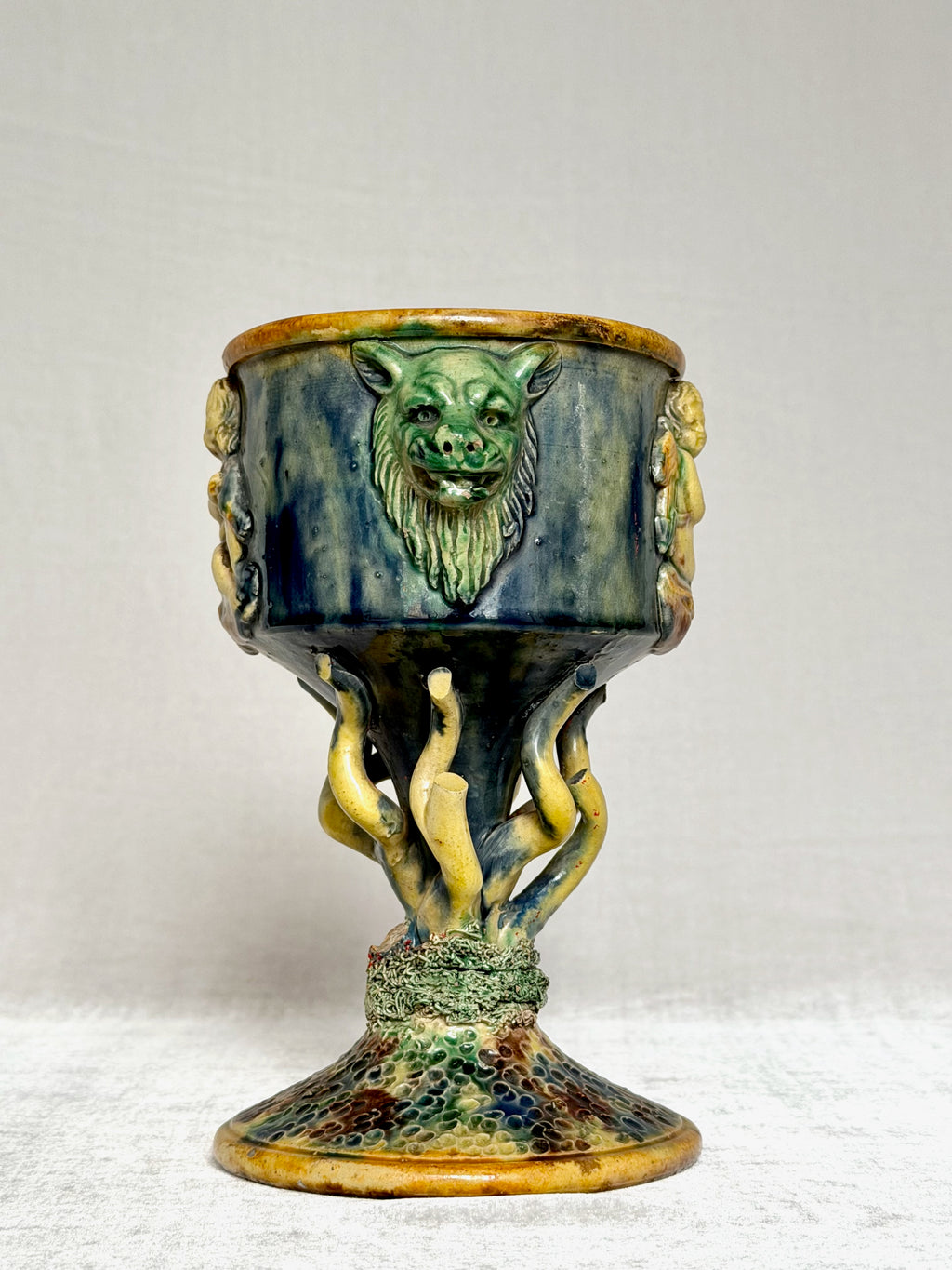 Beast and Cherub Palissy Majolica Chalice