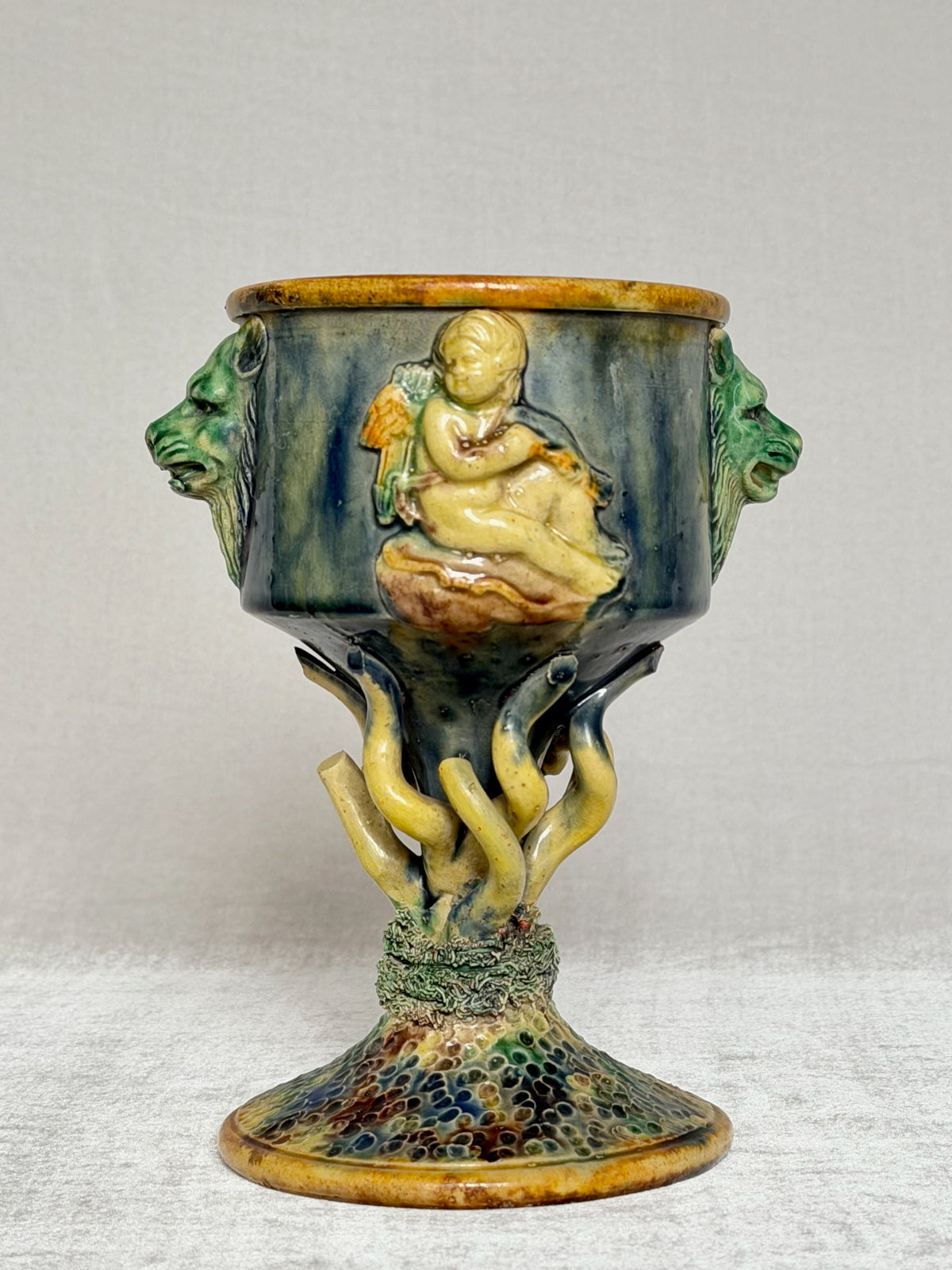 Beast and Cherub Palissy Majolica Chalice