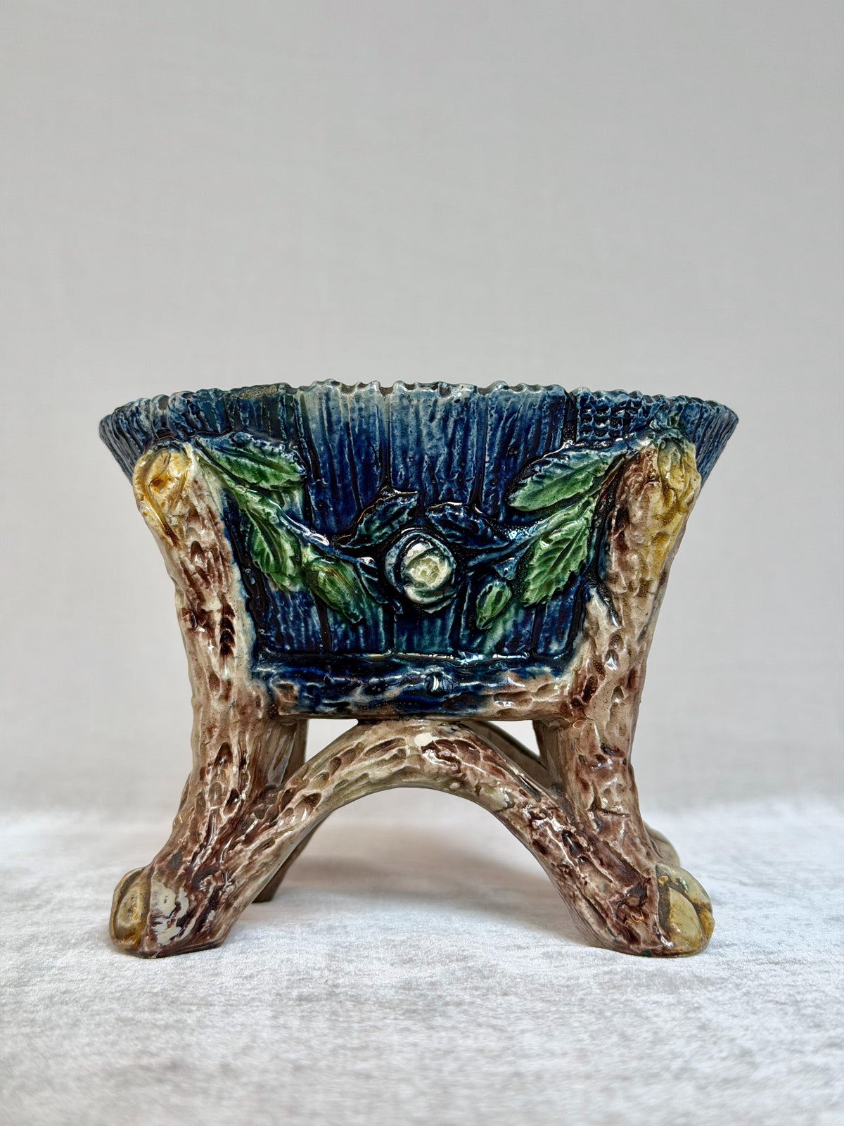 Faux Bois Basket Palissy Majolica Planter
