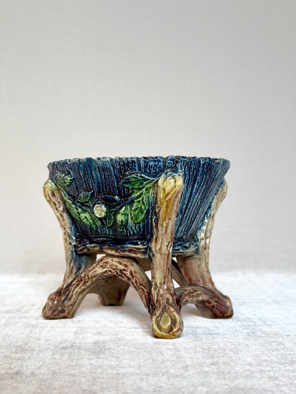 Faux Bois Basket Palissy Majolica Planter