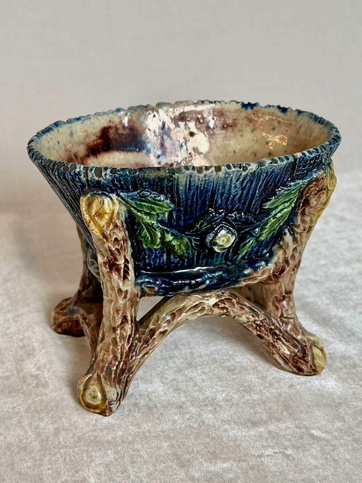 Faux Bois Basket Palissy Majolica Planter