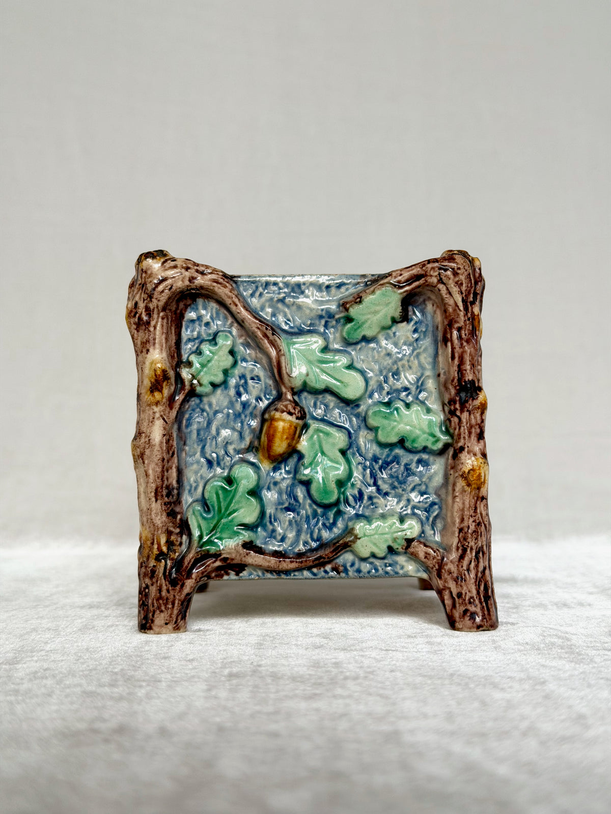 Square Faux Bois Palissy Majolica Planter