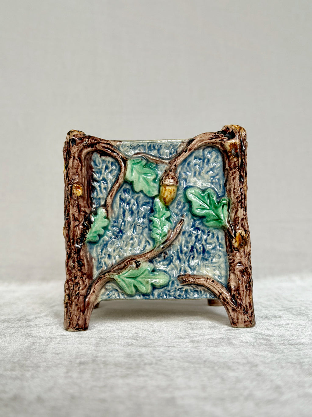 Square Faux Bois Palissy Majolica Planter