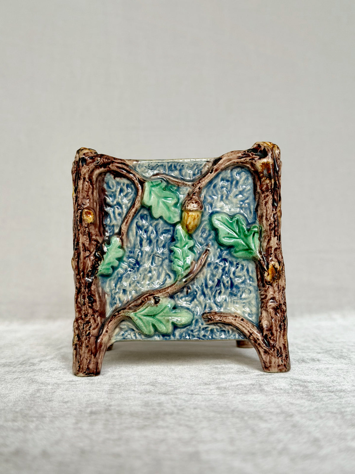Square Faux Bois Palissy Majolica Planter