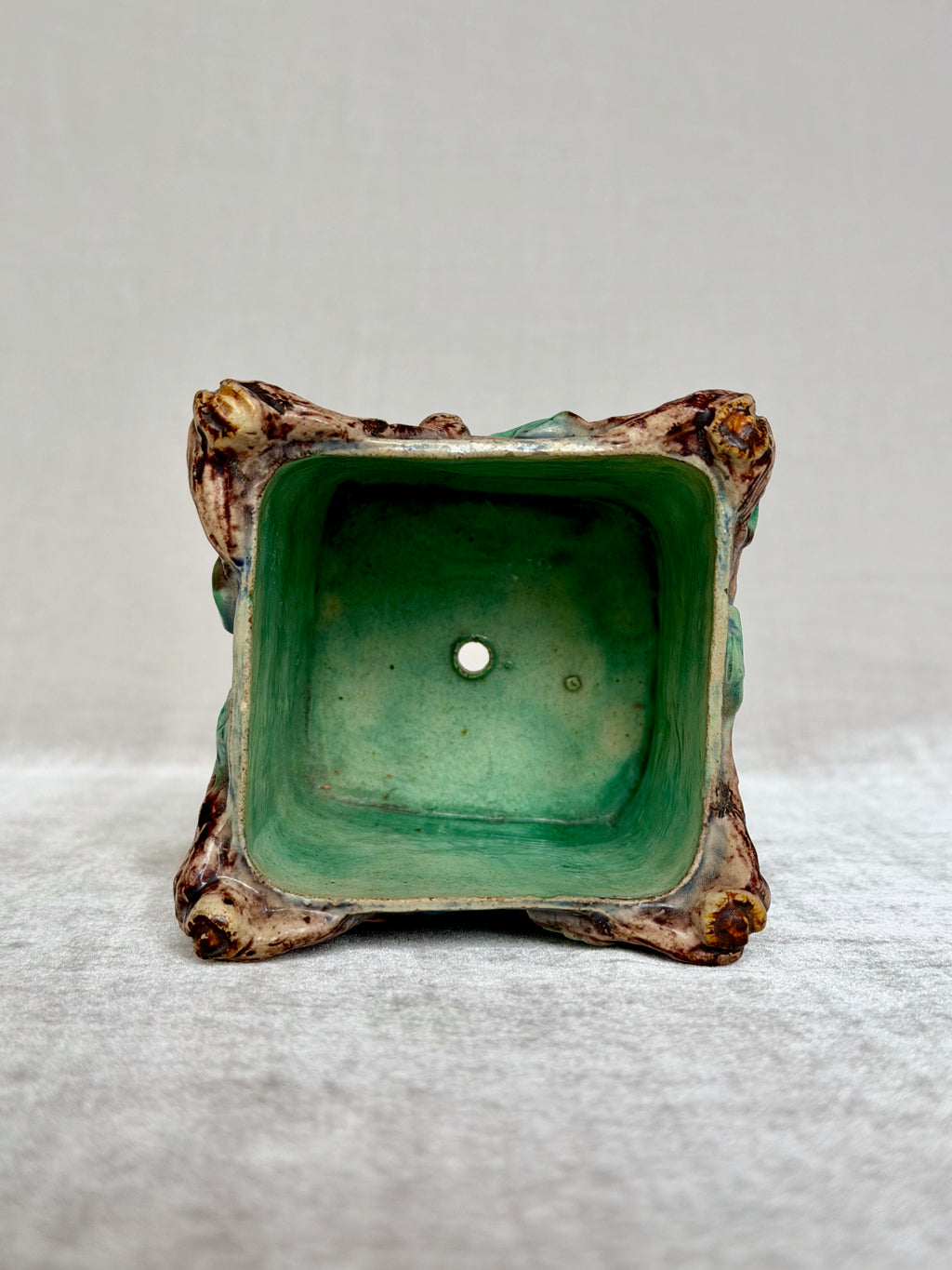 Square Faux Bois Palissy Majolica Planter