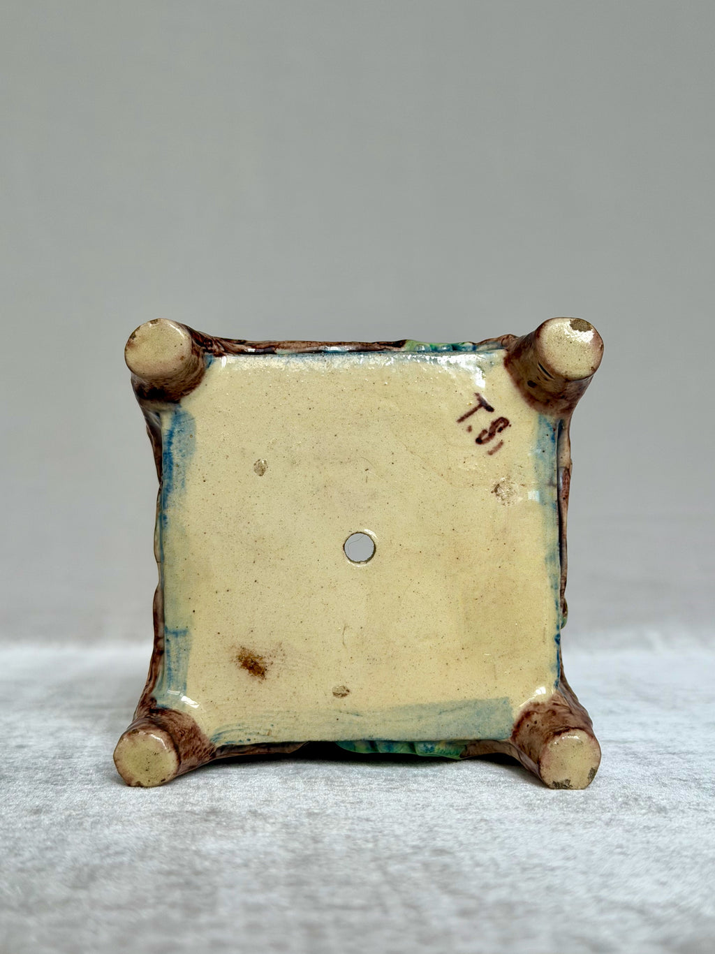 Square Faux Bois Palissy Majolica Planter