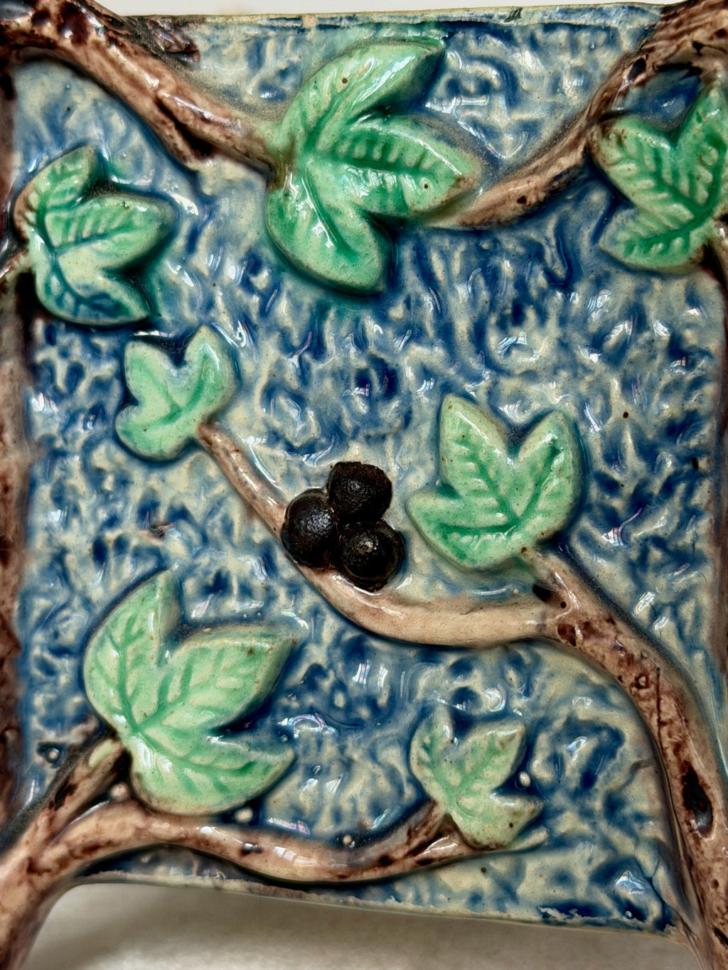 Square Faux Bois Palissy Majolica Planter