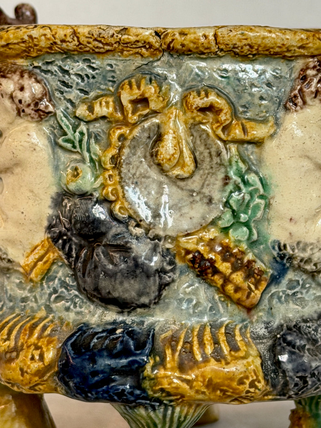 Ram Head Palissy Majolica Vessel
