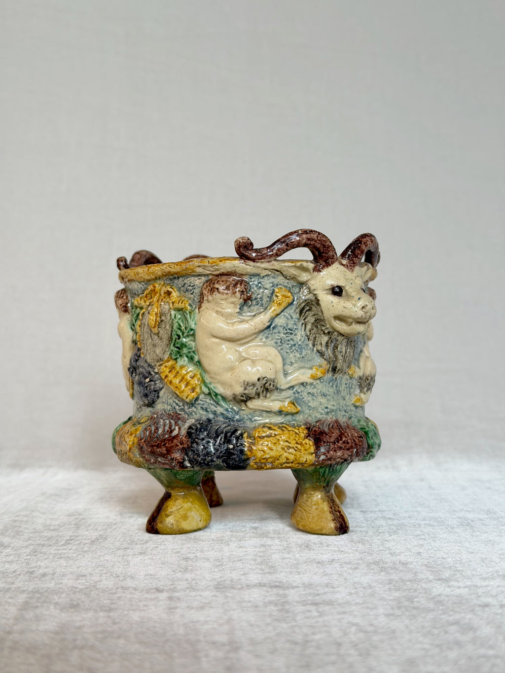 Ram Head Palissy Majolica Vessel