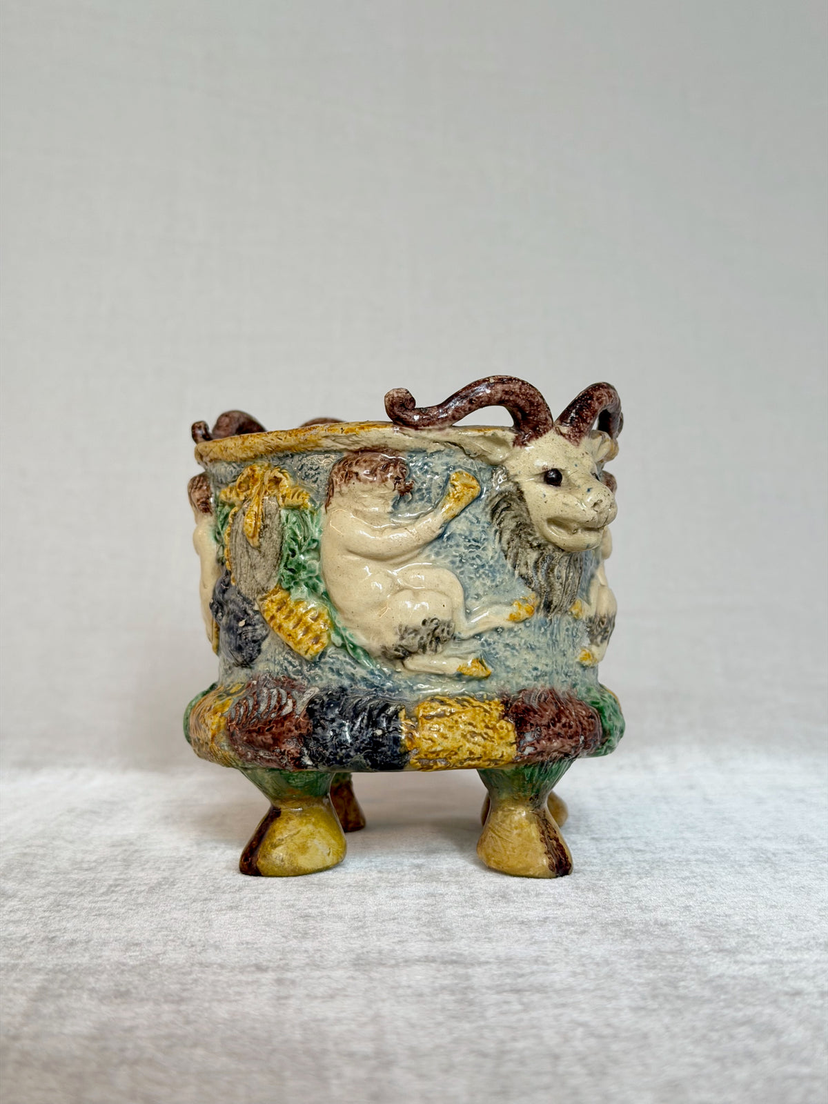 Ram Head Palissy Majolica Vessel