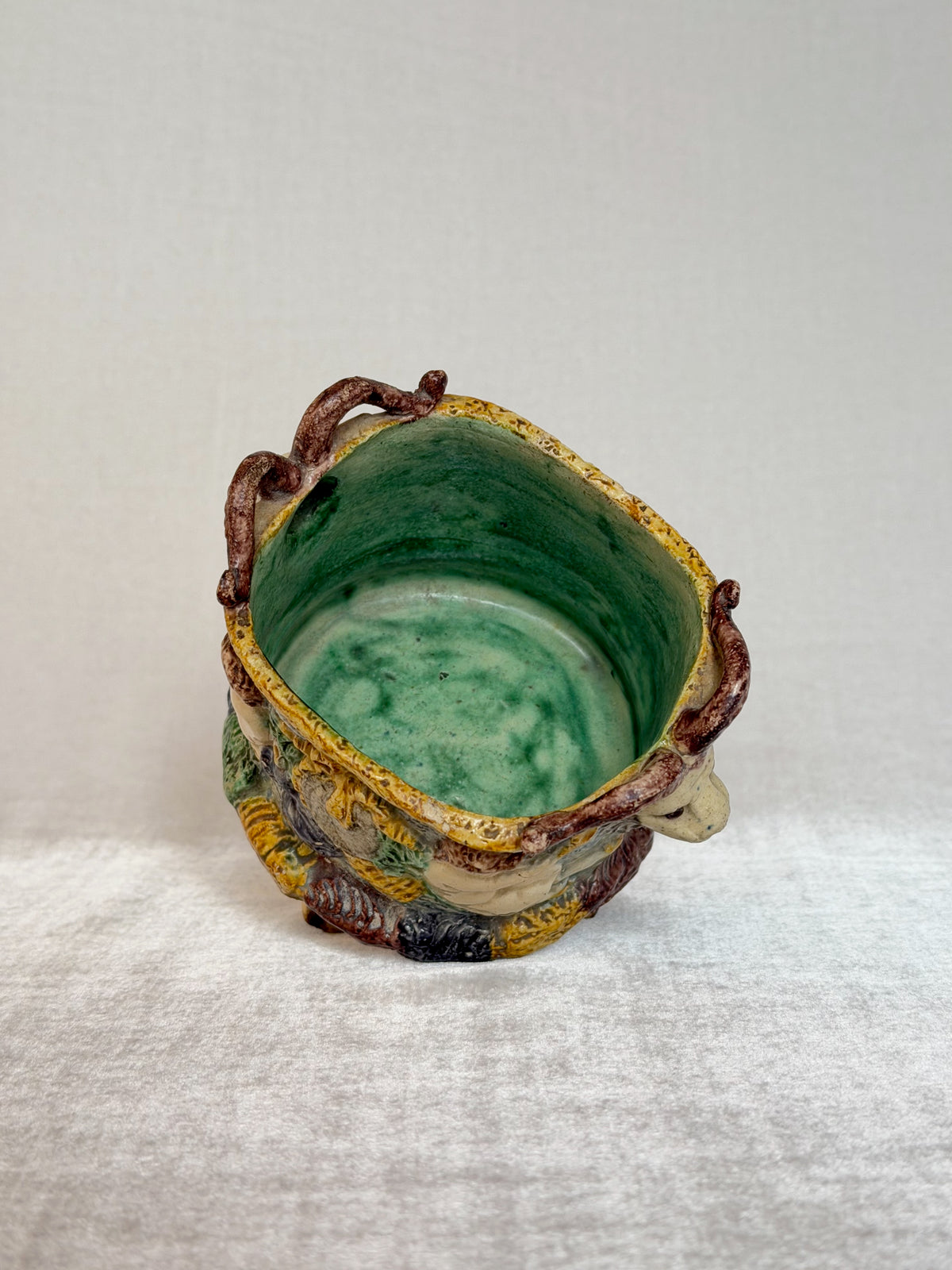 Ram Head Palissy Majolica Vessel