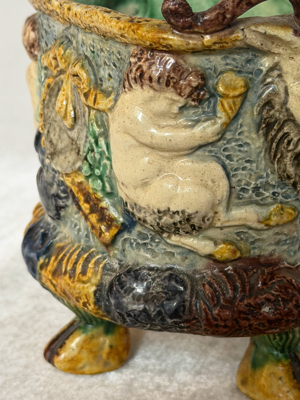 Ram Head Palissy Majolica Vessel