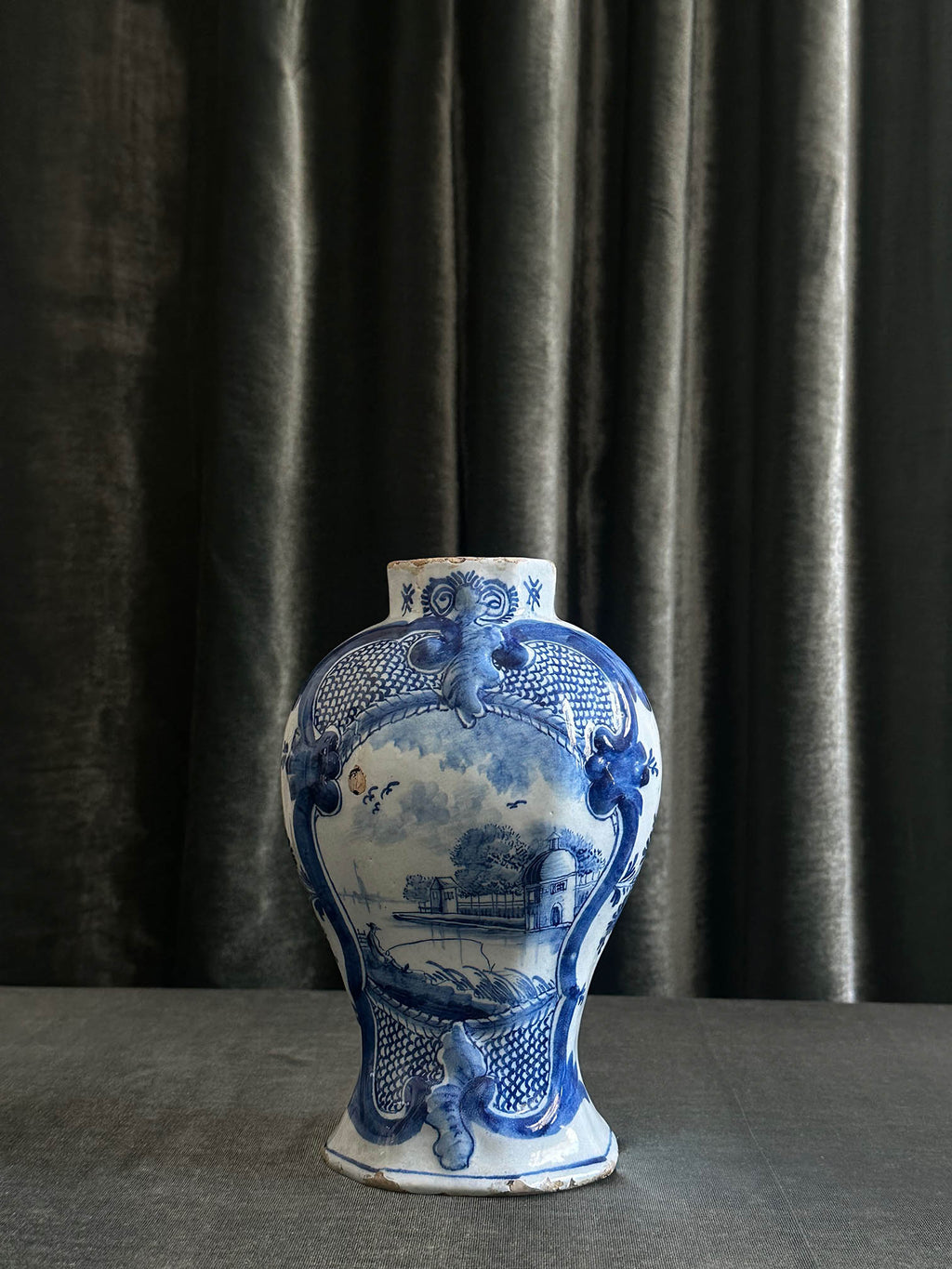 Delftware Vase with River Scene