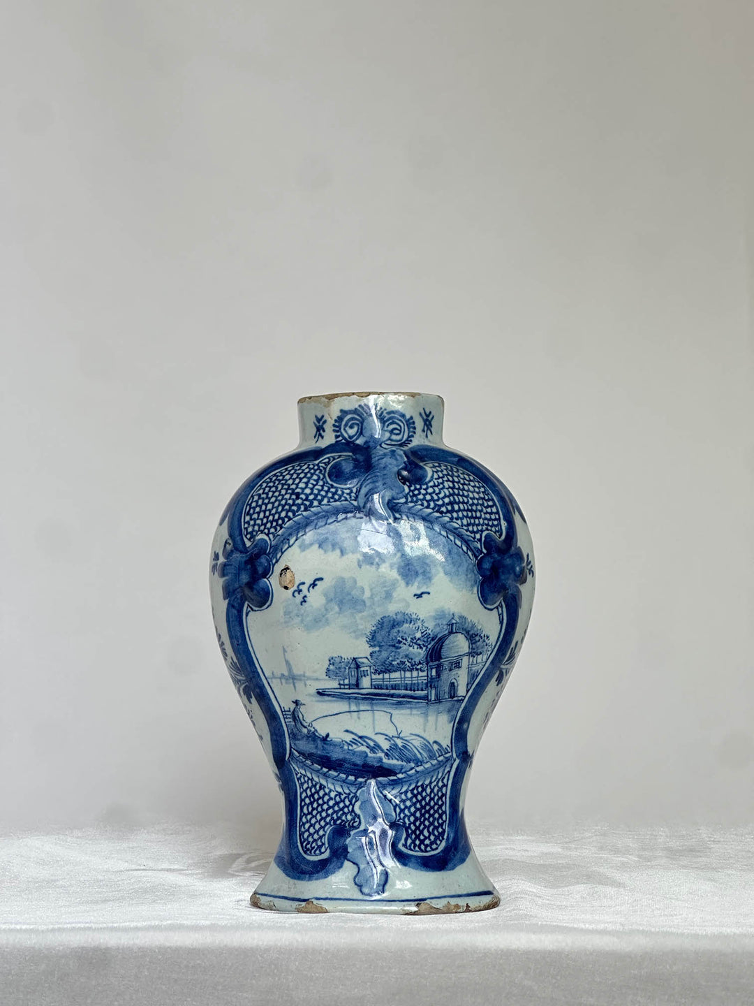 Delftware Vase with River Scene