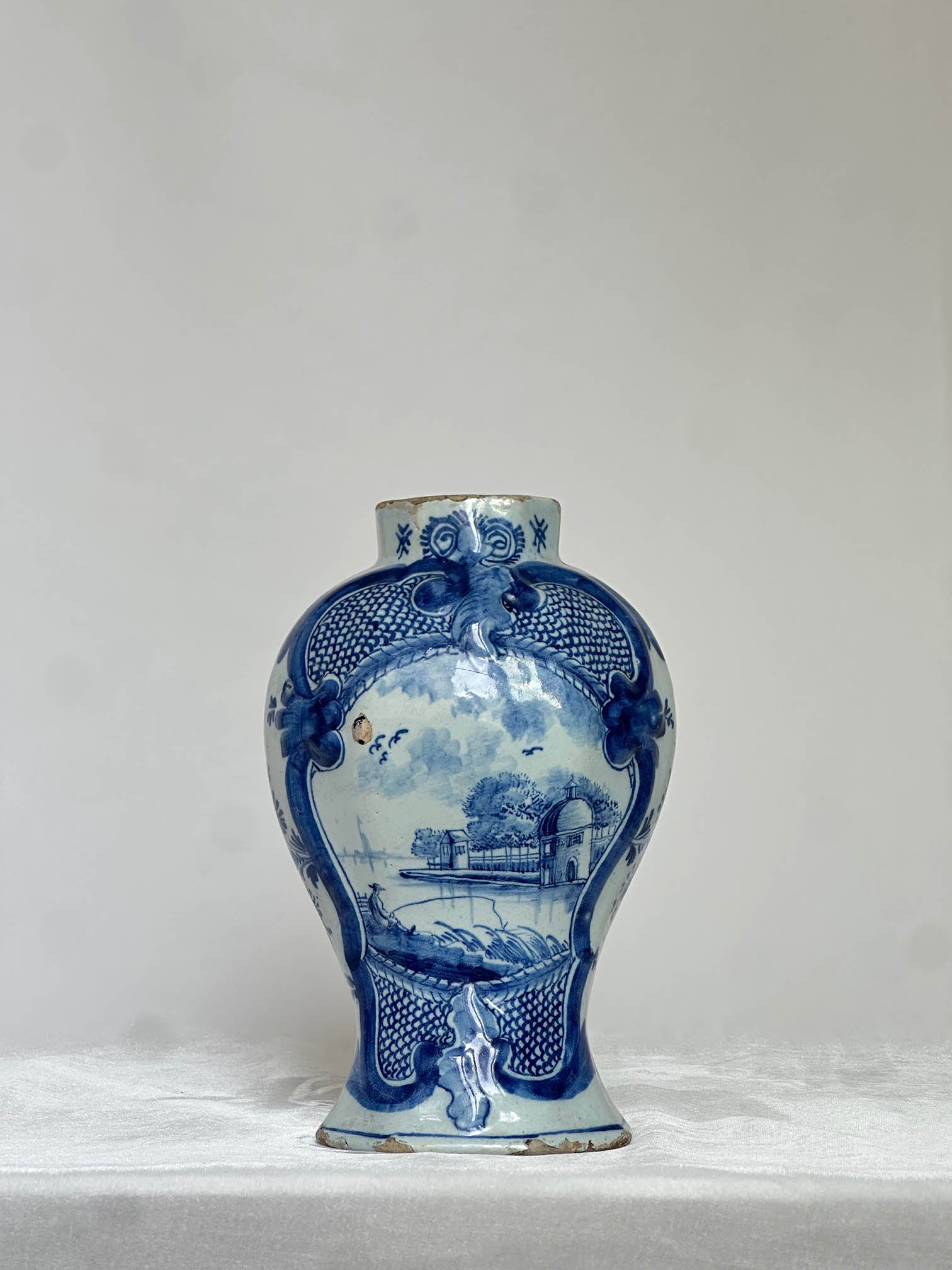 Delftware Vase with River Scene