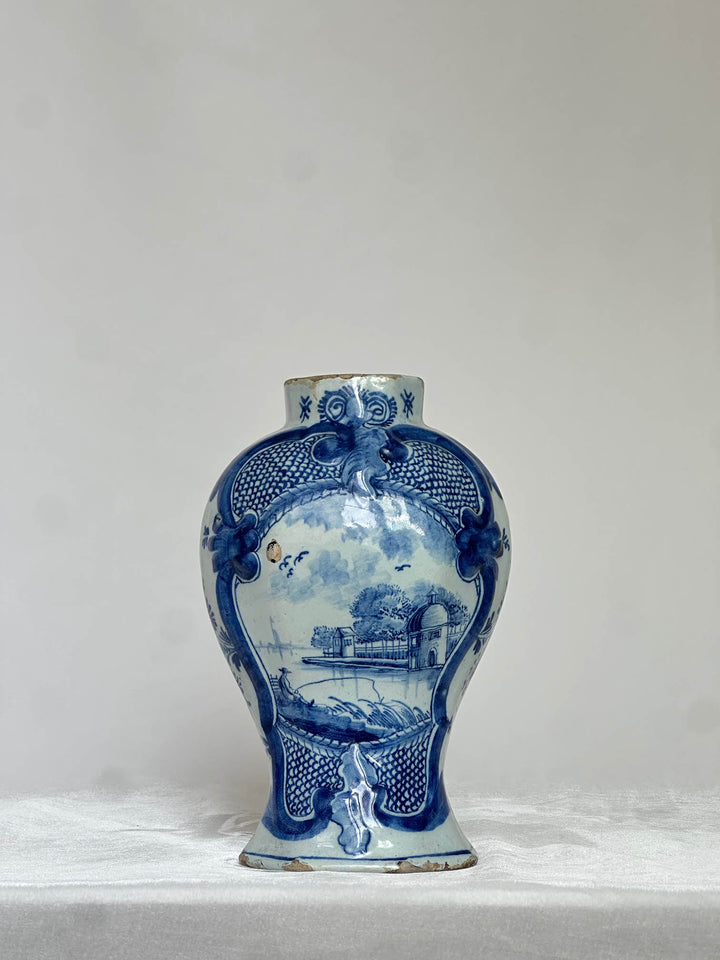 Delftware Vase with River Scene