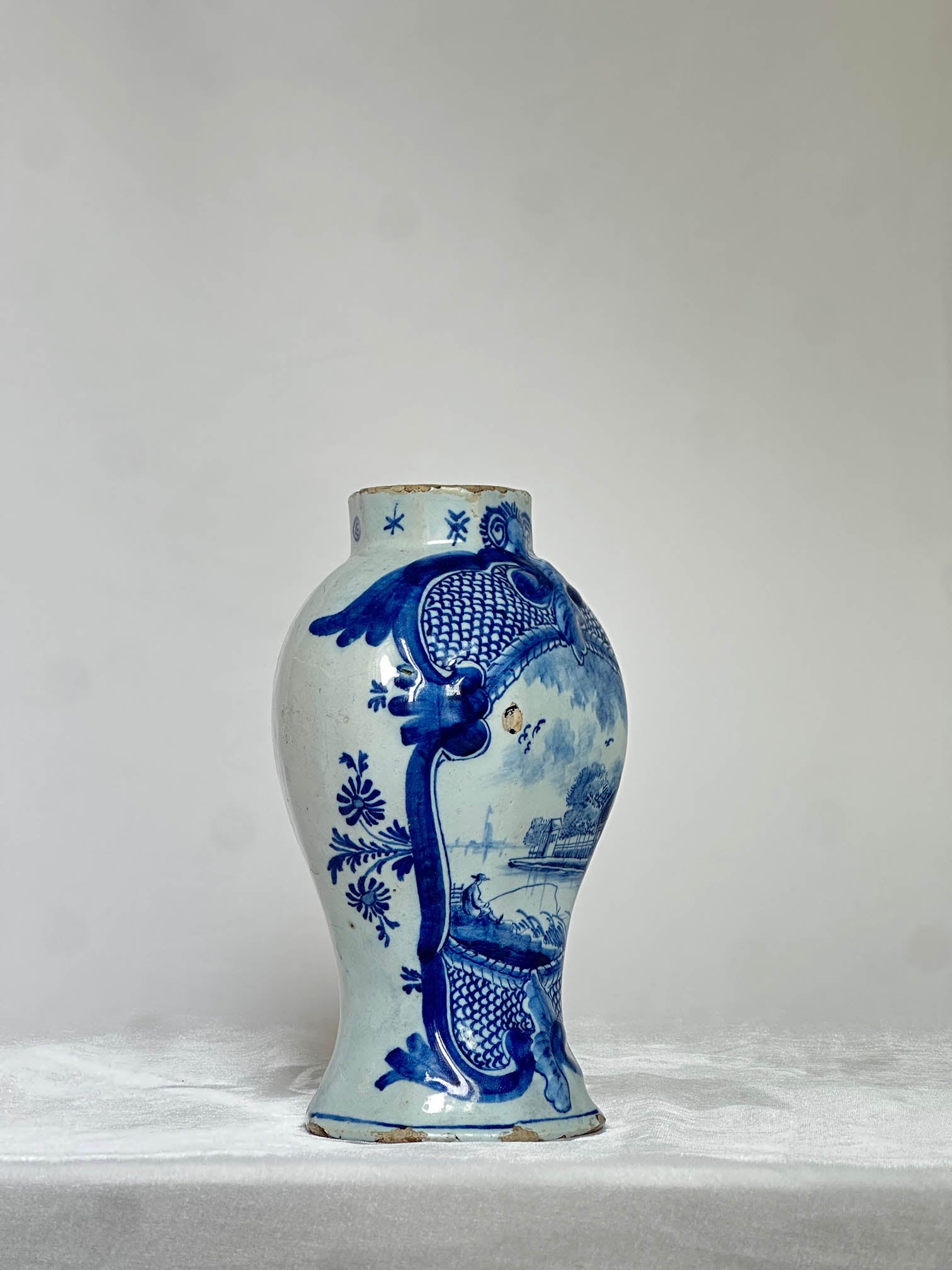 Delftware Vase with River Scene