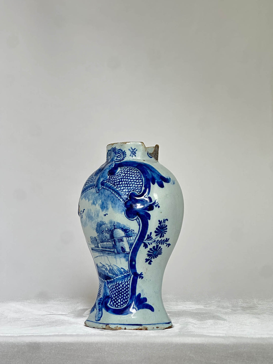 Delftware Vase with River Scene