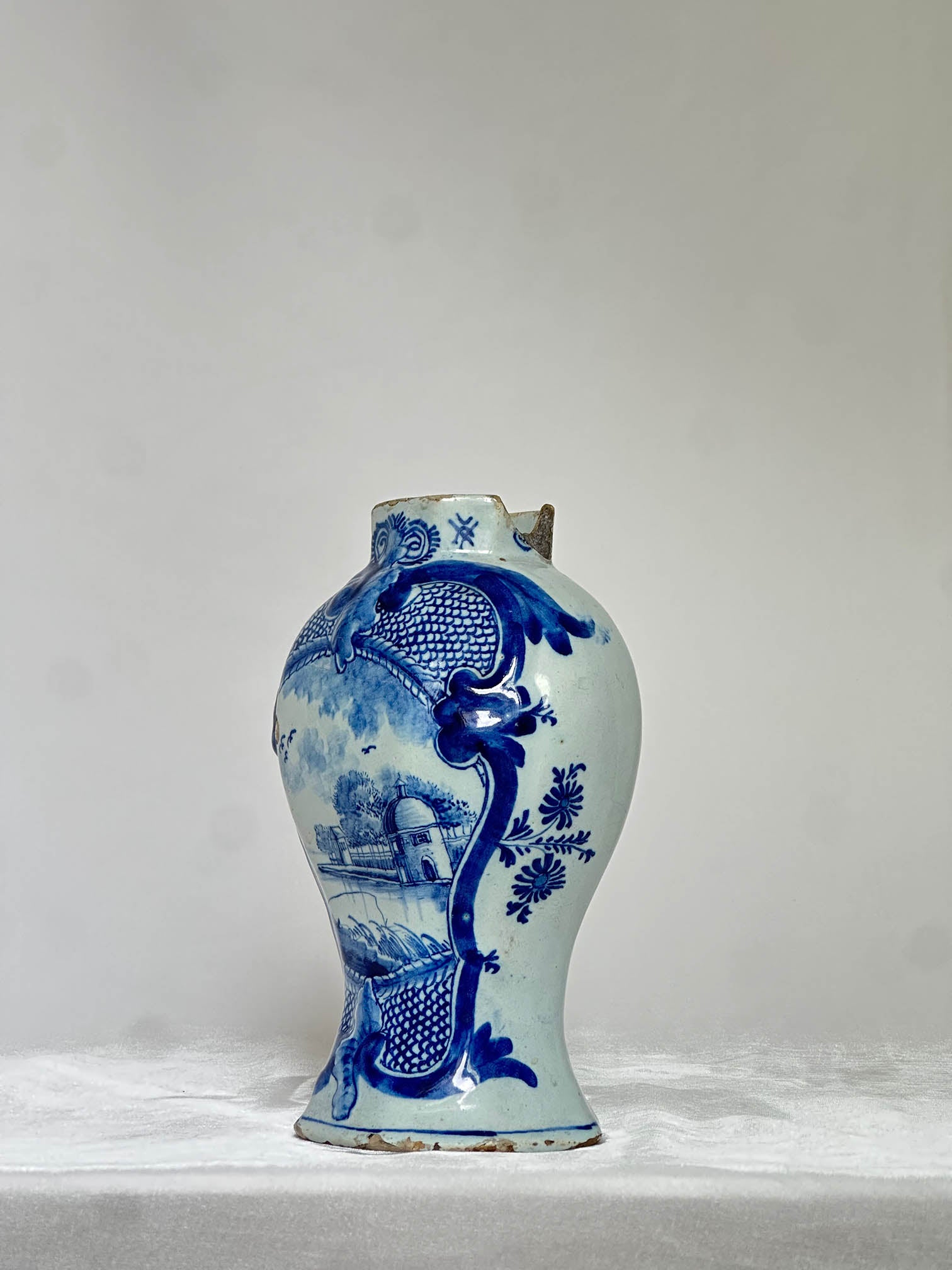 Delftware Vase with River Scene
