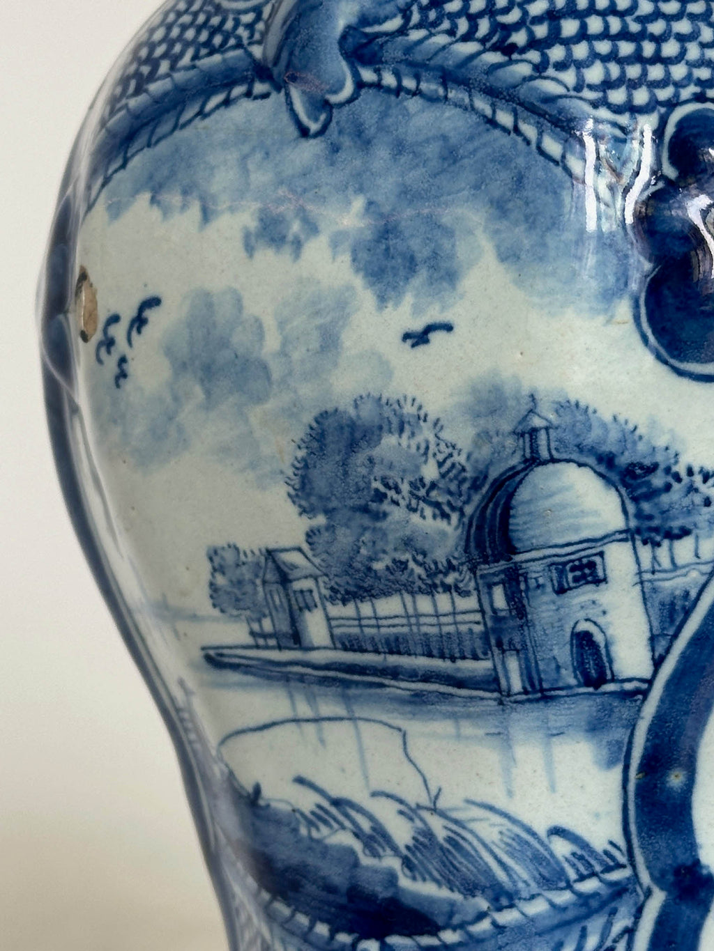 Delftware Vase with River Scene