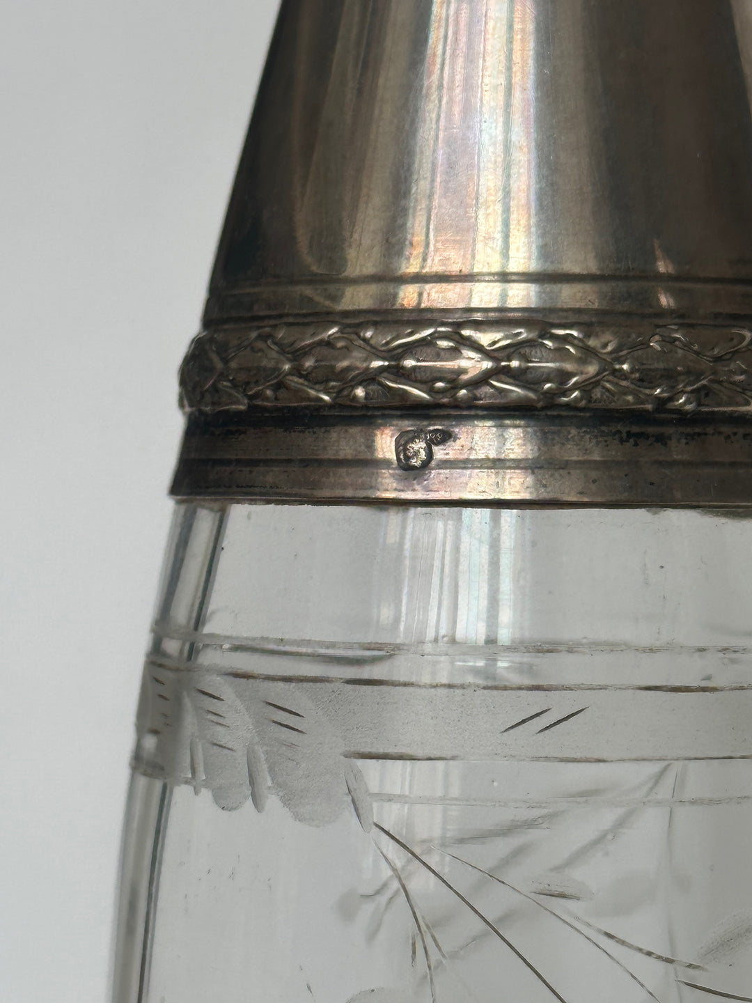 Silver-Mounted Glass Bottle