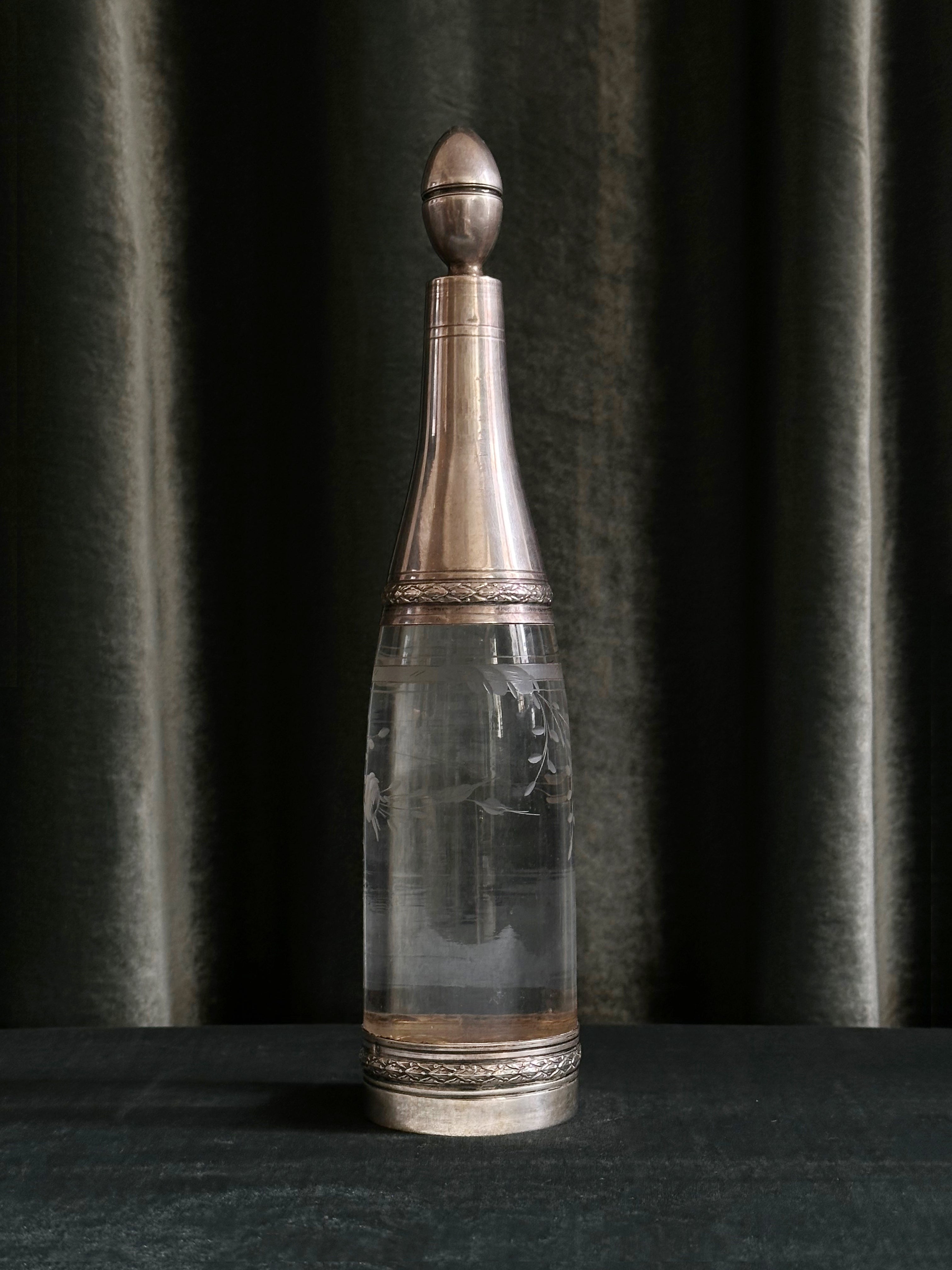 Silver-Mounted Glass Bottle
