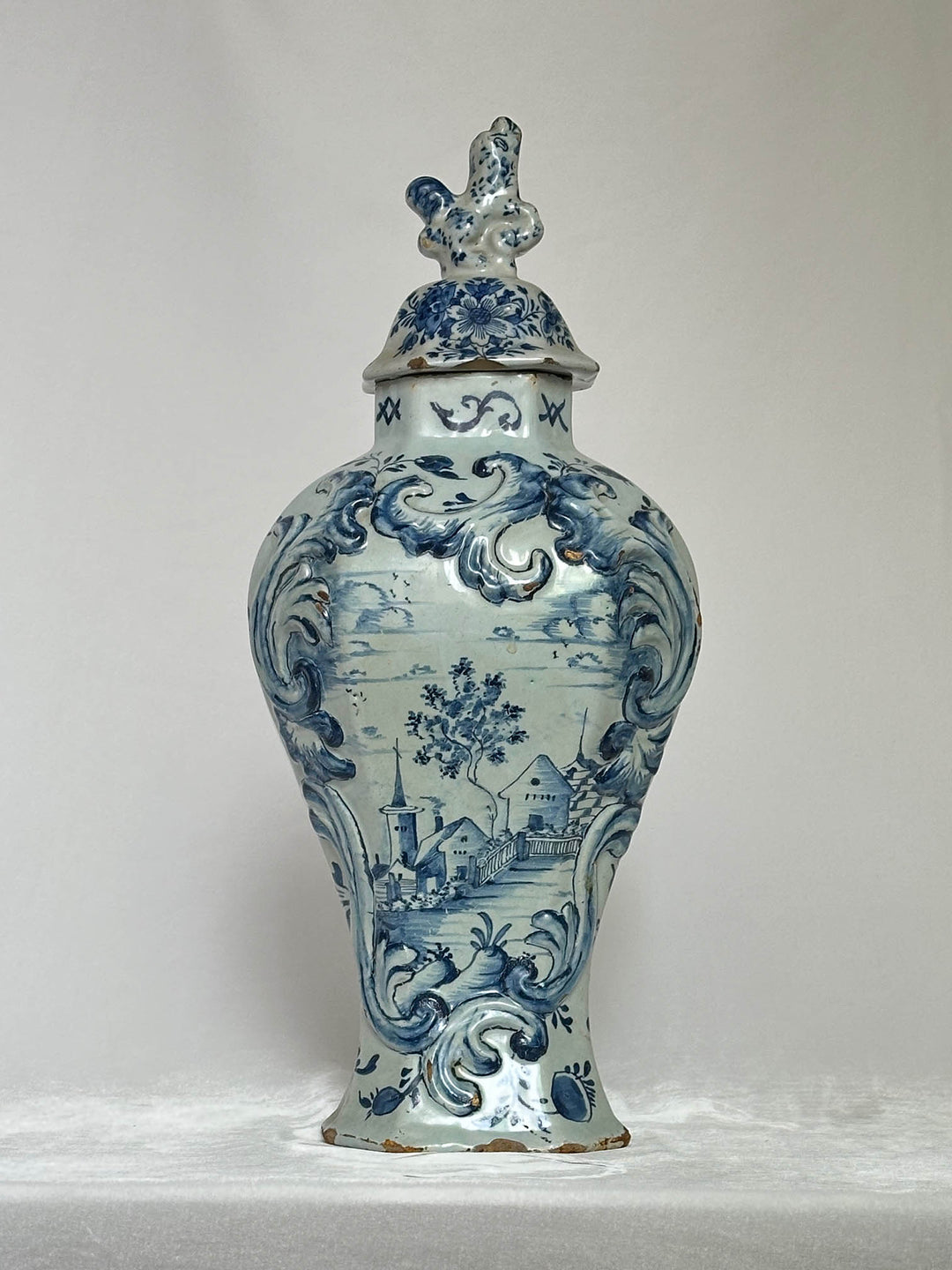 Delftware Vase with Village Scene