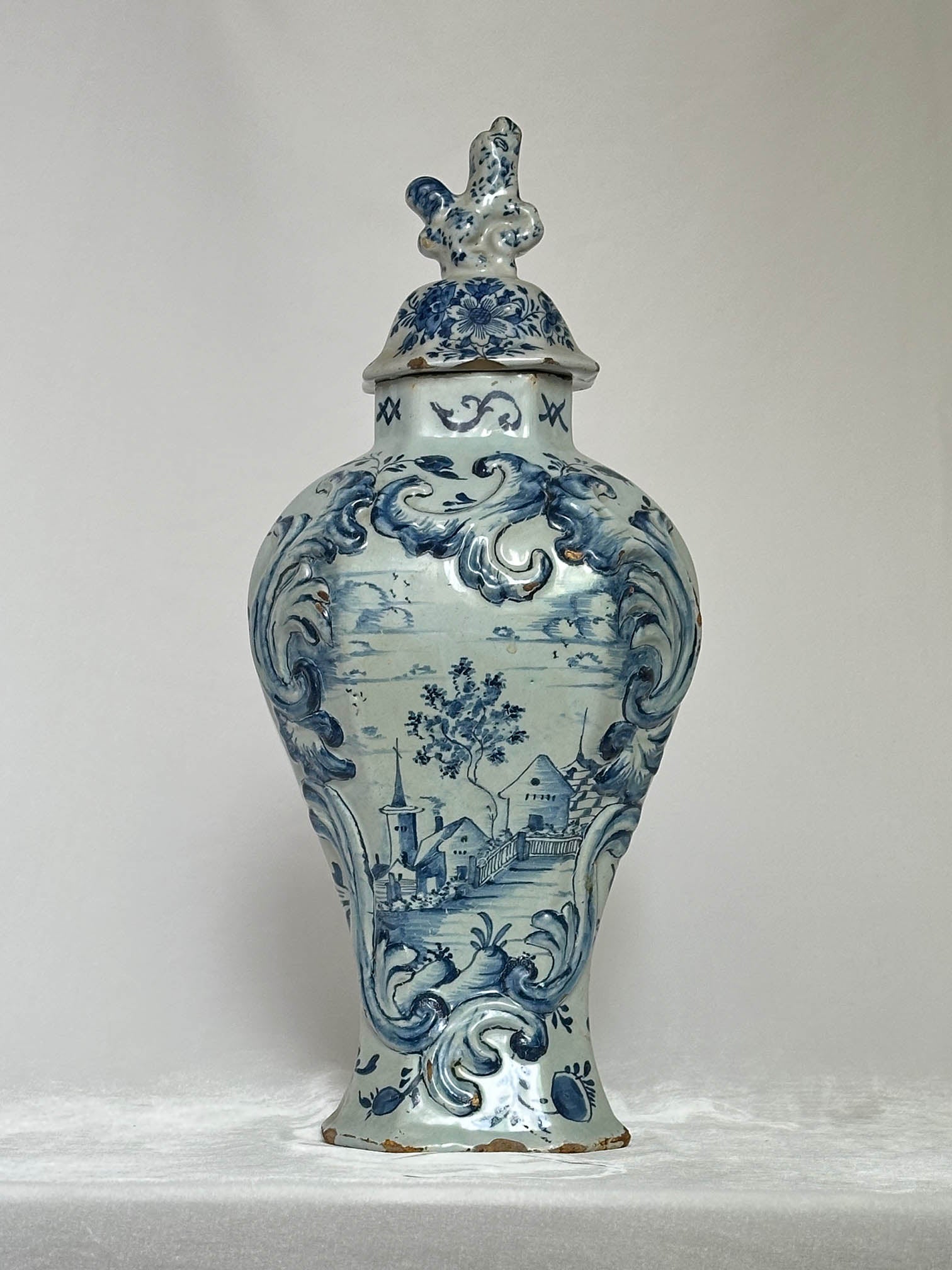 Delftware Vase with Village Scene