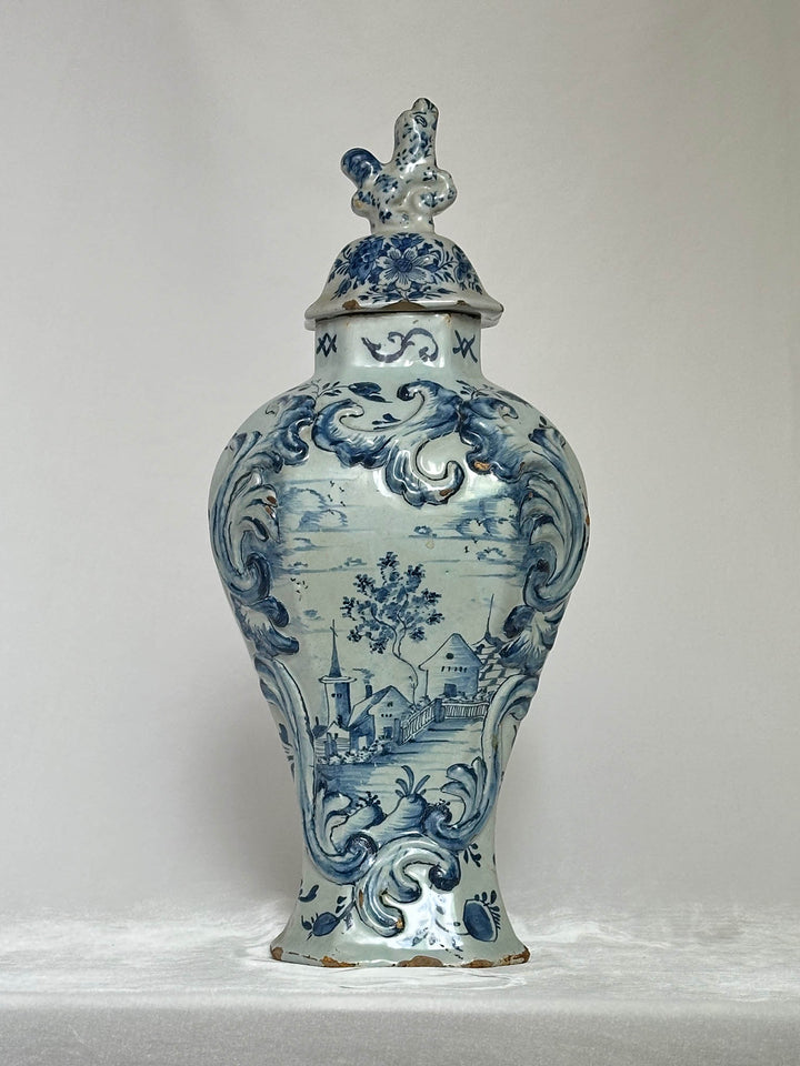 Delftware Vase with Village Scene