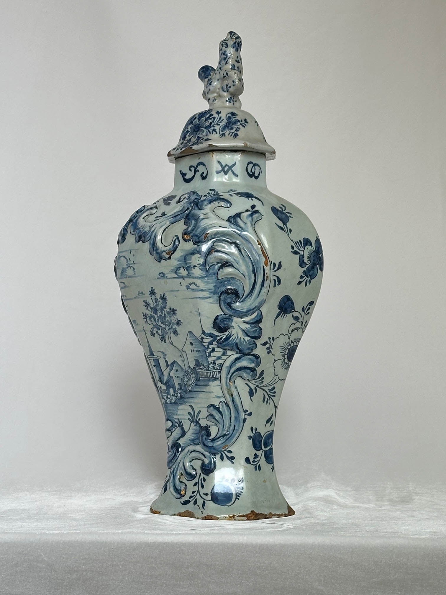 Delftware Vase with Village Scene