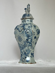 Blue Delftware Vase with Village Scene