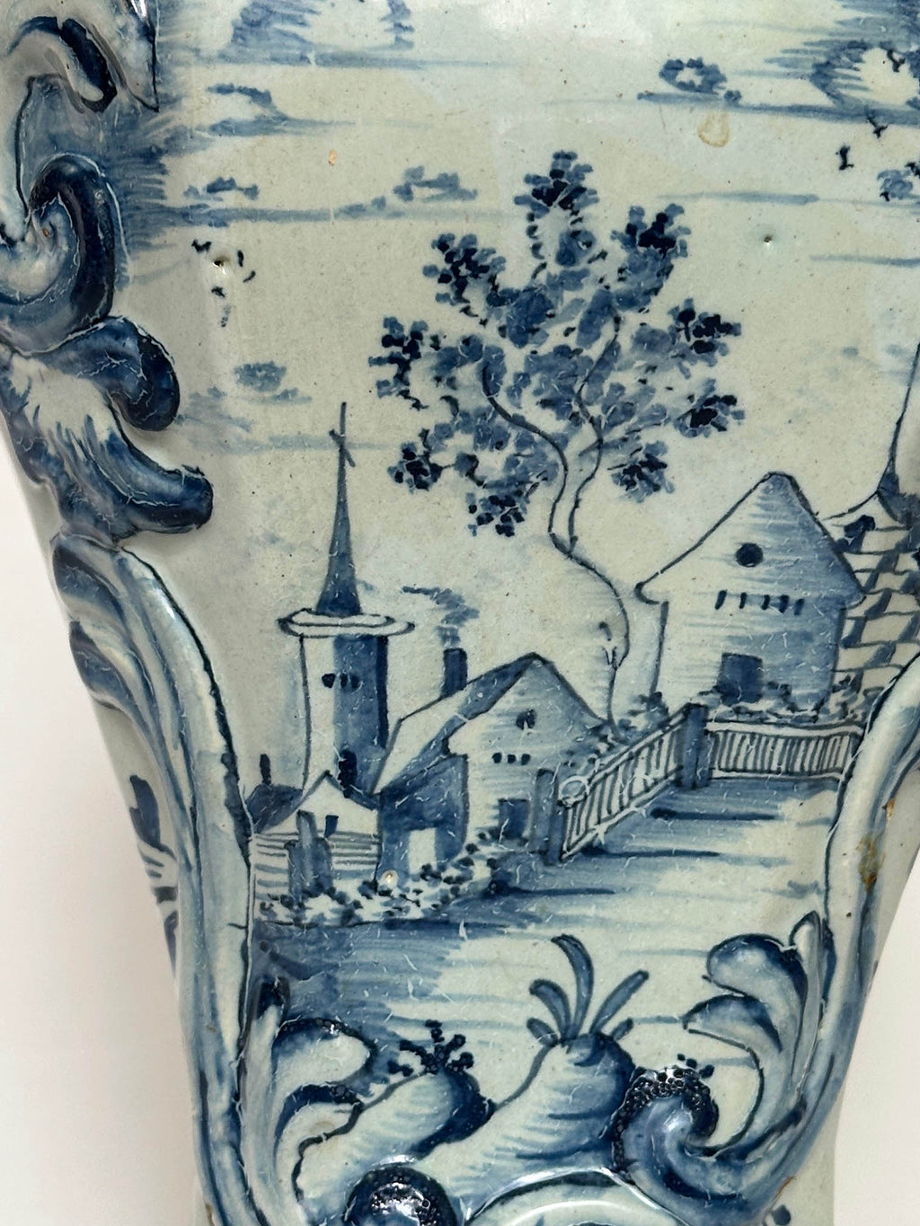 Delftware Vase with Village Scene