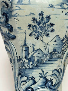 Blue Delftware Vase with Village Scene