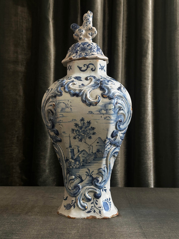 Delftware Vase with Village Scene