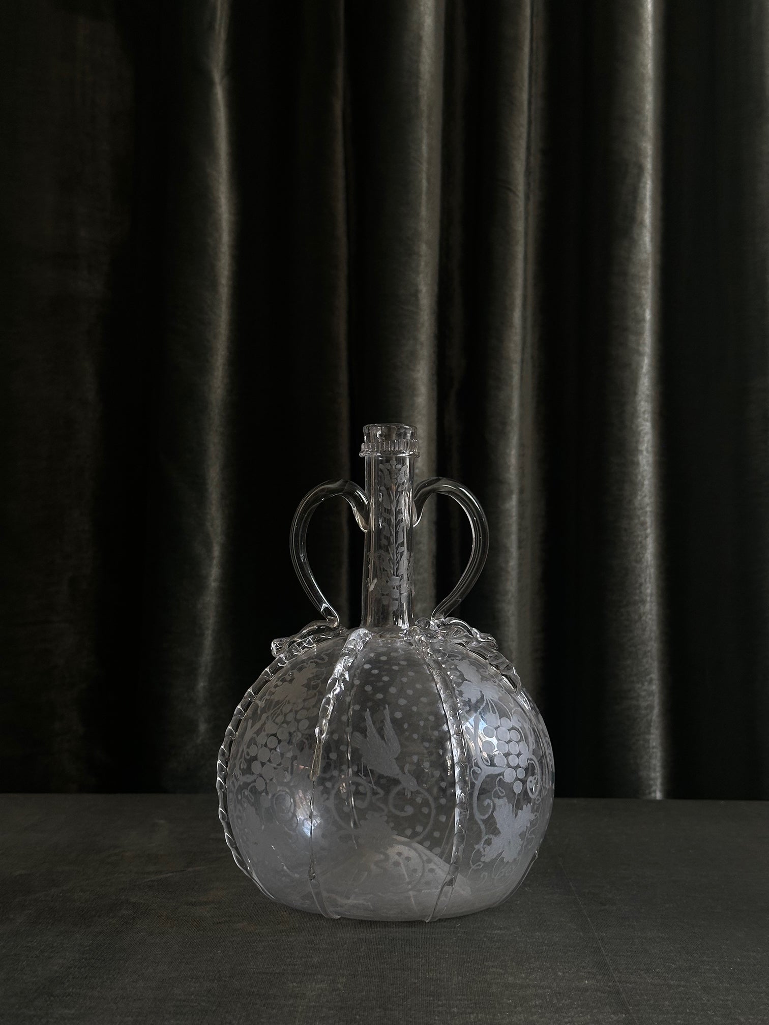 Engraved Gourd-Shaped Glass Decanter
