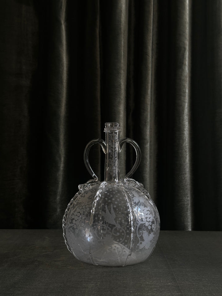 Engraved Gourd-Shaped Glass Decanter